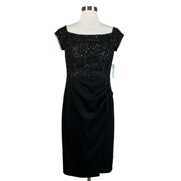 Alex Evenings Women's Cocktail Dress Size 8 Black Sequined Lace and Crepe Sheath - Picture 1 of 13